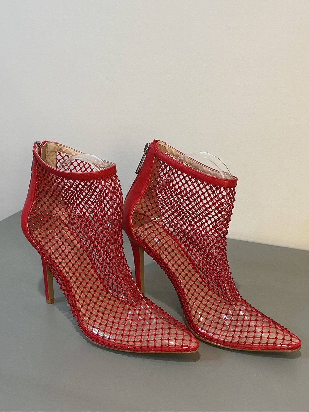 Charles by Charles David Pursue Red Rhinestone Mesh Pointed Toe Stiletto bootie